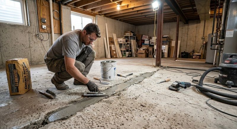 Cracked Basement Floor Repair in Winston Salem, NC