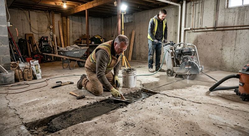 Cracked Basement Floor Repair in Winston Salem, NC